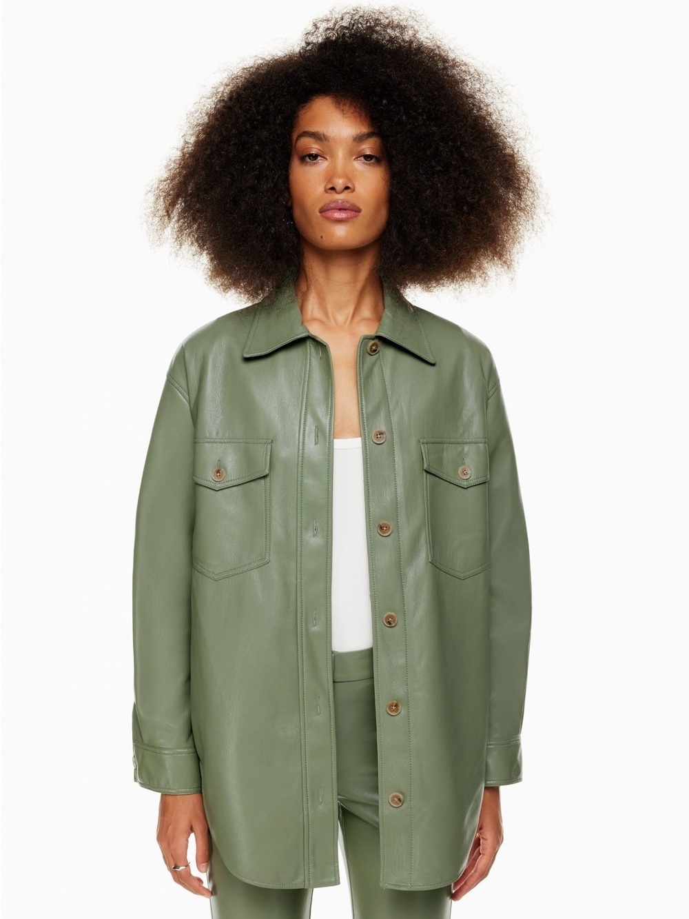 Wilfred Olive Green Faux Leather Shirt Ganna Jacket - Picture 1 of 6